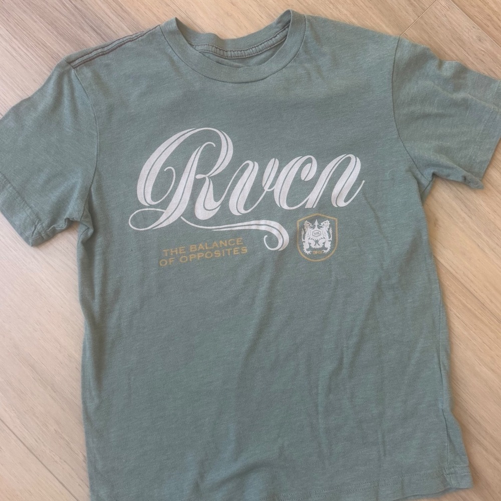 RVCA Boys Graphic Tee Sage Green Balance of Opposites T-Shirt Size Small